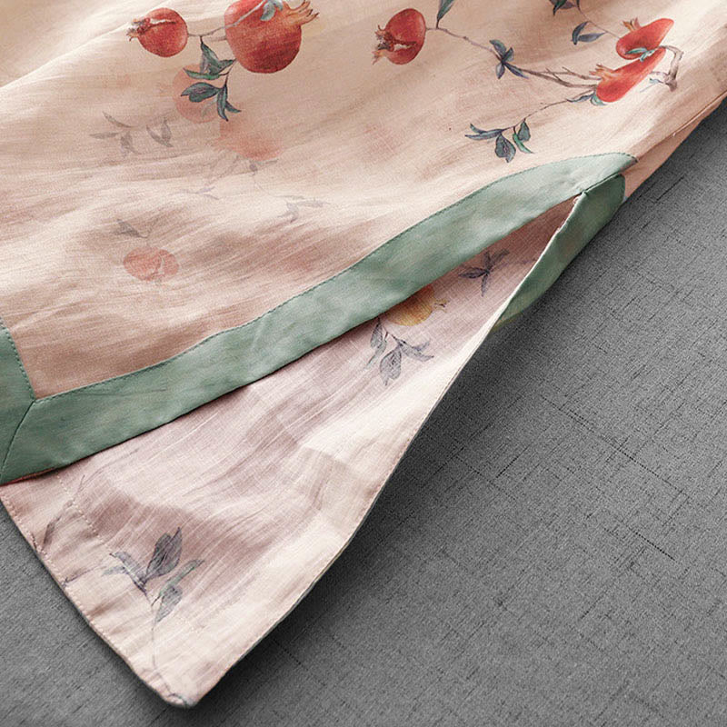 Robe midi à manches courtes et fente latérale, ornée de Buddha Stones, de boutons grenouilles, d'orchidées et de fleurs de grenade. - image 10