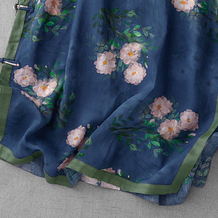Robe midi à manches courtes et fente latérale, ornée de Buddha Stones, de boutons grenouilles, d'orchidées et de fleurs de grenade. - image 19