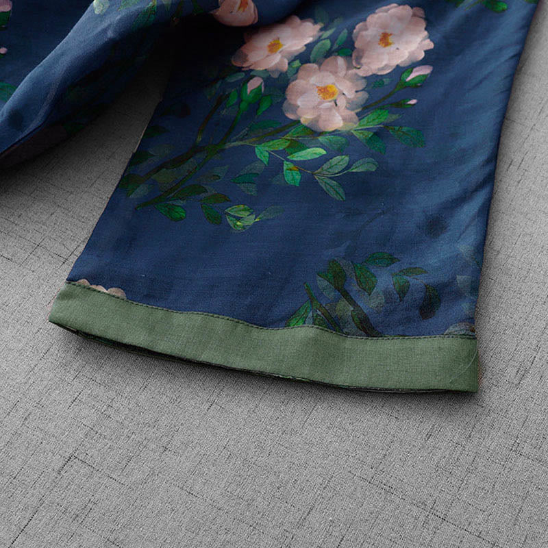 Robe midi à manches courtes et fente latérale, ornée de Buddha Stones, de boutons grenouilles, d'orchidées et de fleurs de grenade. - image 15
