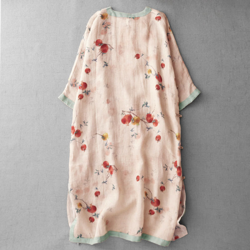 Robe midi à manches courtes et fente latérale, ornée de Buddha Stones, de boutons grenouilles, d'orchidées et de fleurs de grenade. - image 2