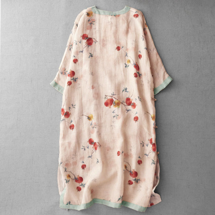 Robe midi à manches courtes et fente latérale, ornée de Buddha Stones, de boutons grenouilles, d'orchidées et de fleurs de grenade. - image 2