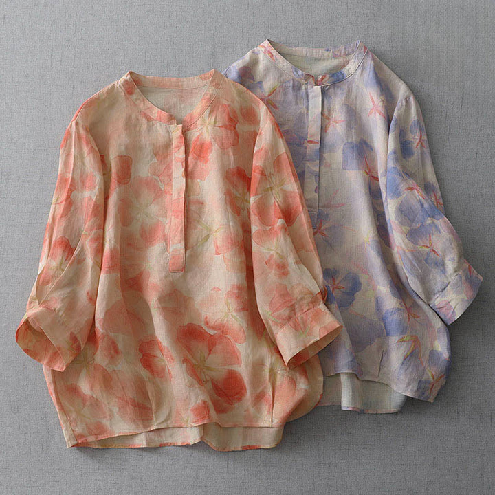 Buddha Stones Chemise à manches longues et col rond à motif floral printanier pour femme, en polyester - image 0