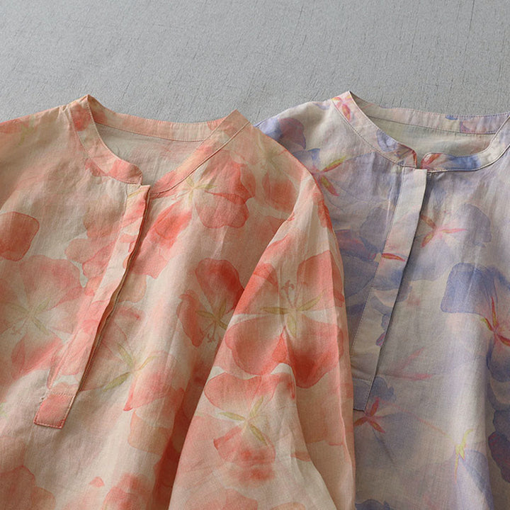 Buddha Stones Chemise à manches longues et col rond à motif floral printanier pour femme, en polyester - image 15