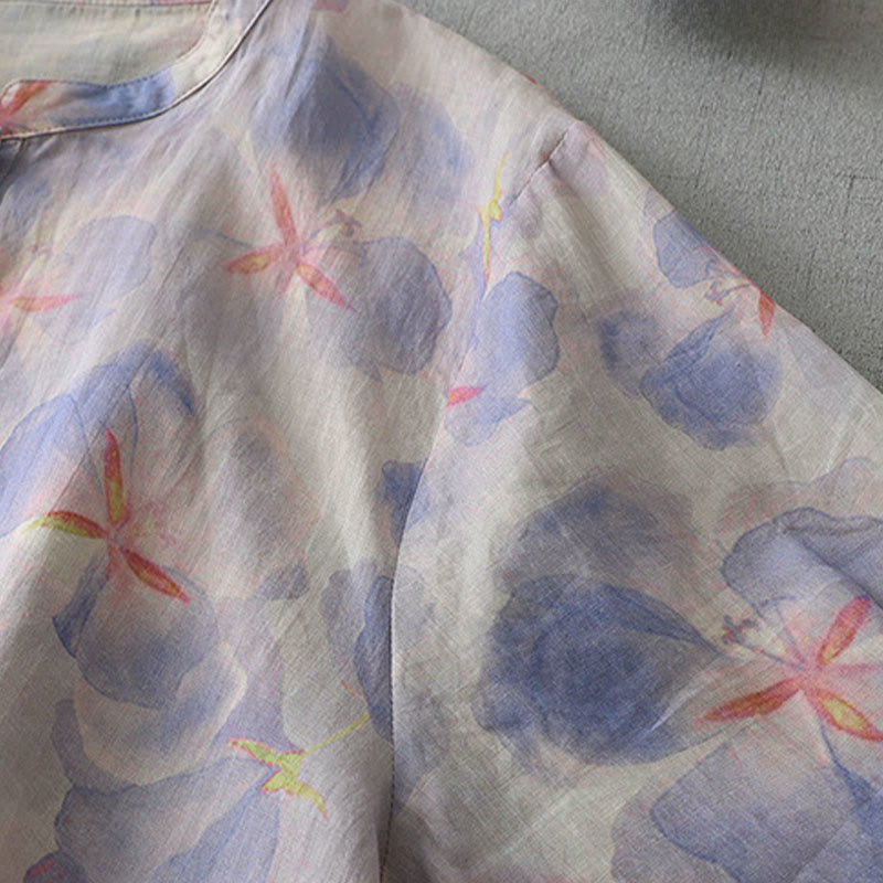 Buddha Stones Chemise à manches longues et col rond à motif floral printanier pour femme, en polyester - image 3