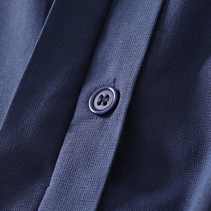 Buddha Stones Chemise d'été en coton uni à manches courtes et col montant, avec poches, et boutons. - image 2