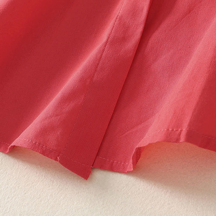 Buddha Stones Chemise d'été en coton uni à manches courtes et col montant, avec poches, et boutons. - image 14