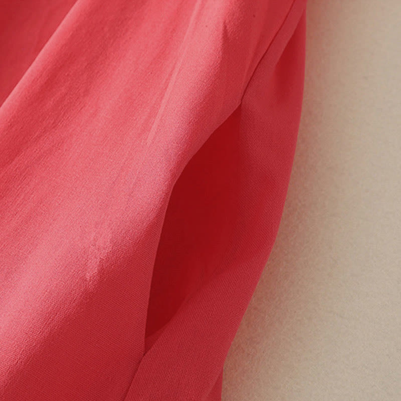 Buddha Stones Chemise d'été en coton uni à manches courtes et col montant, avec poches, et boutons. - image 11