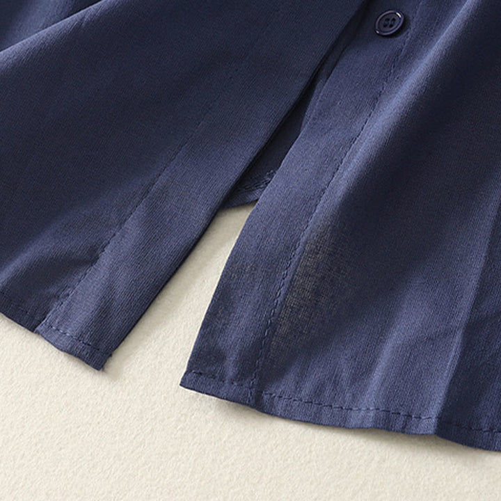 Buddha Stones Chemise d'été en coton uni à manches courtes et col montant, avec poches, et boutons. - image 4