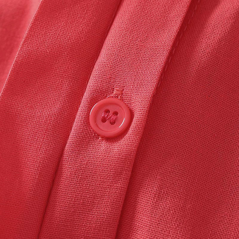 Buddha Stones Chemise d'été en coton uni à manches courtes et col montant, avec poches, et boutons. - image 10