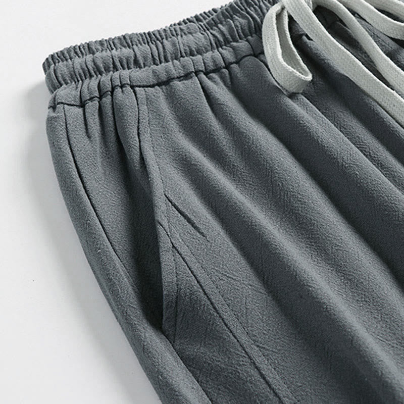 Buddha Stones Pantalon d'été pour homme en coton et lin, longueur cheville, taille élastique avec cordon de serrage et boutons brandebourg, poches - image 5