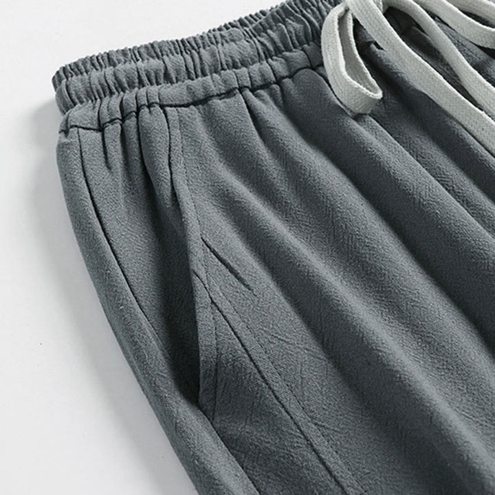 Buddha Stones Pantalon d'été pour homme en coton et lin, longueur cheville, taille élastique avec cordon de serrage et boutons brandebourg, poches - image 5