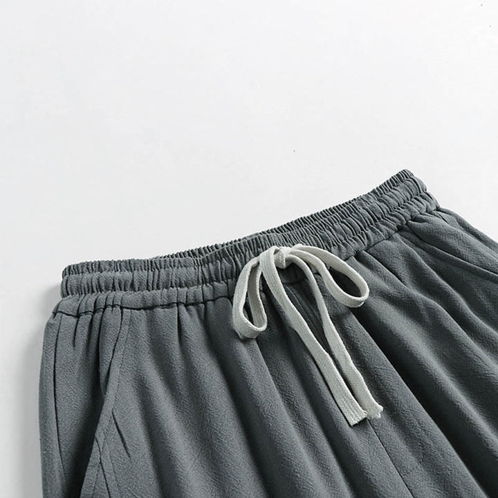 Buddha Stones Pantalon d'été pour homme en coton et lin, longueur cheville, taille élastique avec cordon de serrage et boutons brandebourg, poches - image 2