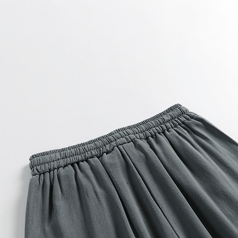 Buddha Stones Pantalon d'été pour homme en coton et lin, longueur cheville, taille élastique avec cordon de serrage et boutons brandebourg, poches - image 6