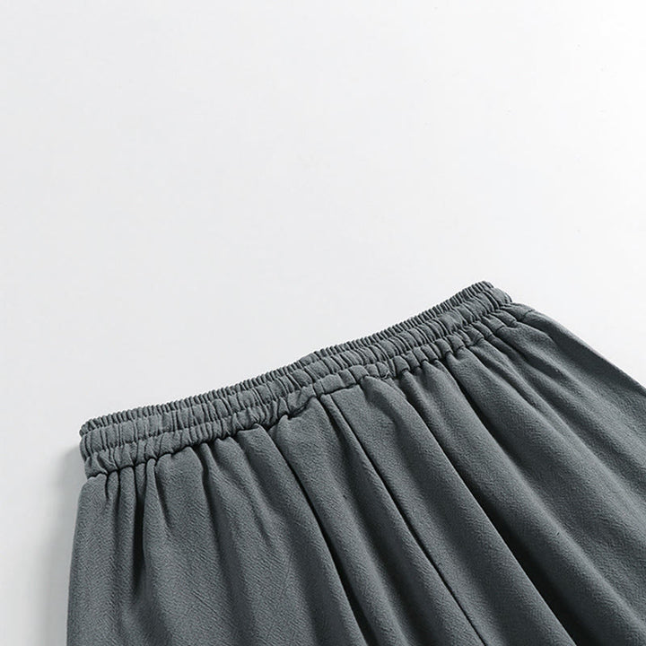 Buddha Stones Pantalon d'été pour homme en coton et lin, longueur cheville, taille élastique avec cordon de serrage et boutons brandebourg, poches - image 6