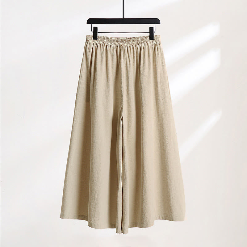 Buddha Stones Pantalon large pour homme en coton et lin, longueur cheville, avec poches et lacets simples - image 1