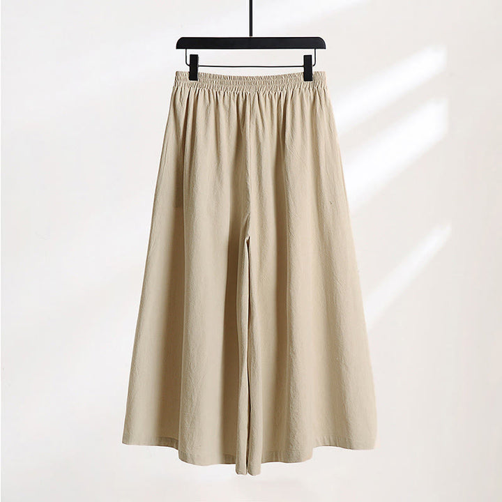 Buddha Stones Pantalon large pour homme en coton et lin, longueur cheville, avec poches et lacets simples - image 1