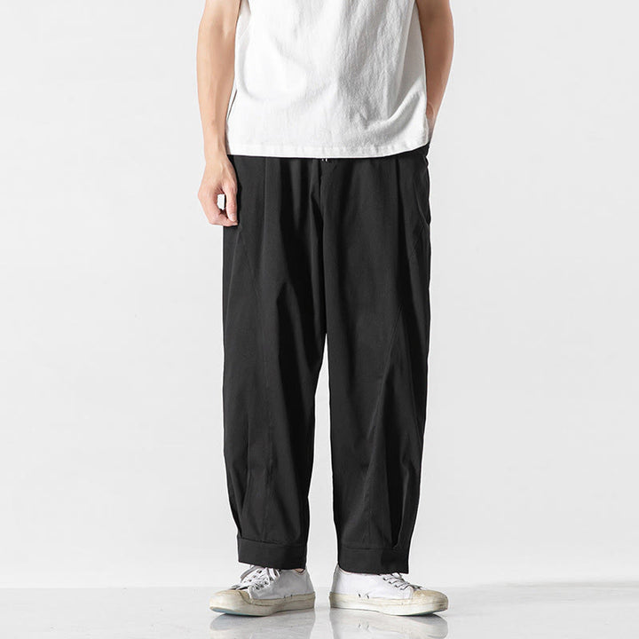 Buddha Stones Pantalon cargo harem homme d'été uni à cordon de serrage et poches, longueur cheville - Noir - US/UK/AU46，EU56 (5XL) - image 16