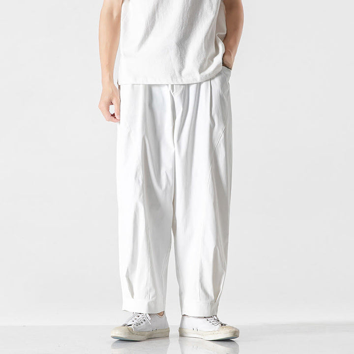 Buddha Stones Pantalon cargo harem homme d'été uni à cordon de serrage et poches, longueur cheville - Blanc - US/UK/AU46，EU56 (5XL) - image 24