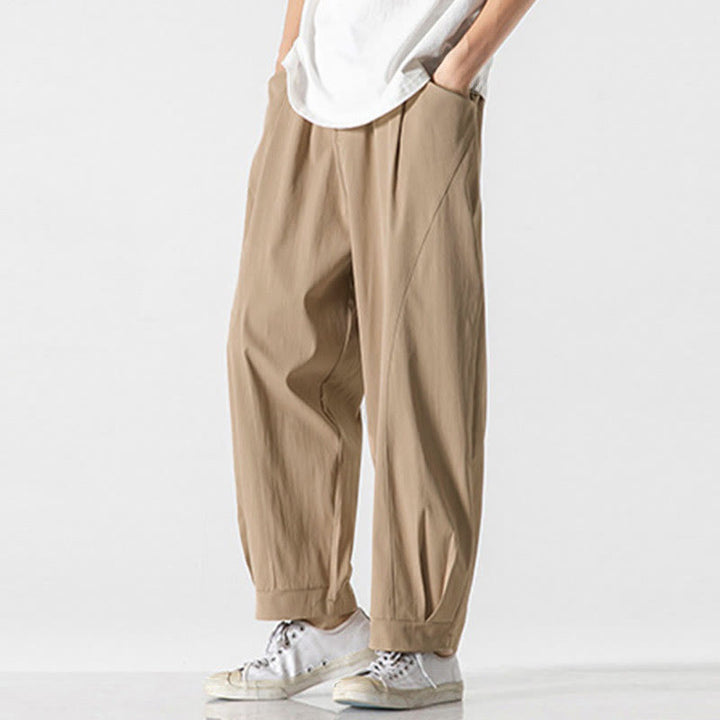 Buddha Stones Pantalon cargo harem homme d'été uni à cordon de serrage et poches, longueur cheville - image 3