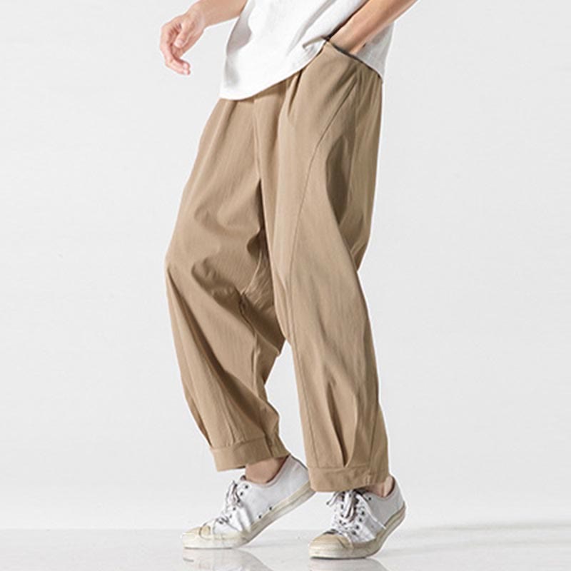 Buddha Stones Pantalon cargo harem homme d'été uni à cordon de serrage et poches, longueur cheville - image 2