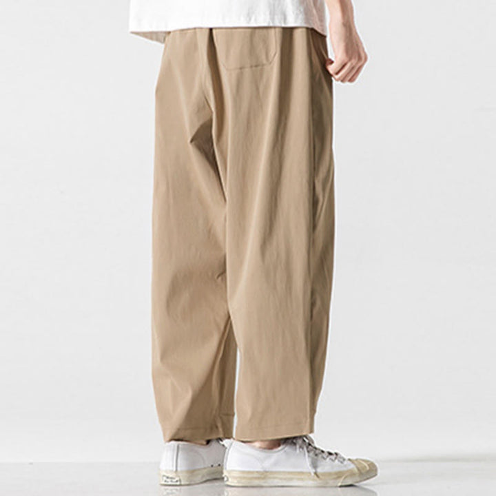 Buddha Stones Pantalon cargo harem homme d'été uni à cordon de serrage et poches, longueur cheville - image 4
