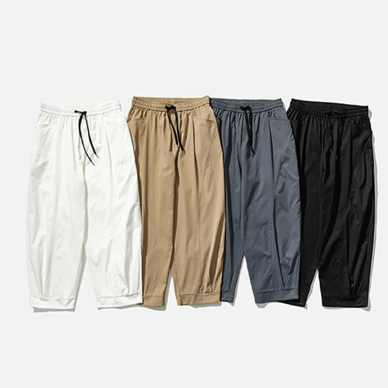 Buddha Stones Pantalon cargo harem homme d'été uni à cordon de serrage et poches, longueur cheville - image 37