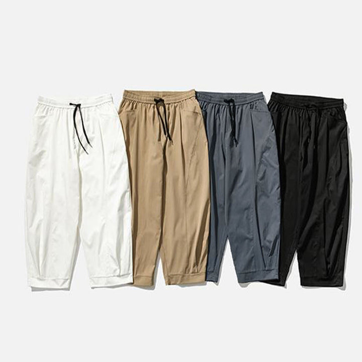Buddha Stones Pantalon cargo harem homme d'été uni à cordon de serrage et poches, longueur cheville - image 37