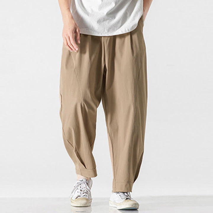 Buddha Stones Pantalon cargo harem homme d'été uni à cordon de serrage et poches, longueur cheville - image 5