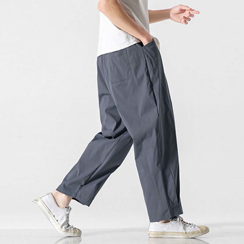 Buddha Stones Pantalon cargo harem homme d'été uni à cordon de serrage et poches, longueur cheville - image 9