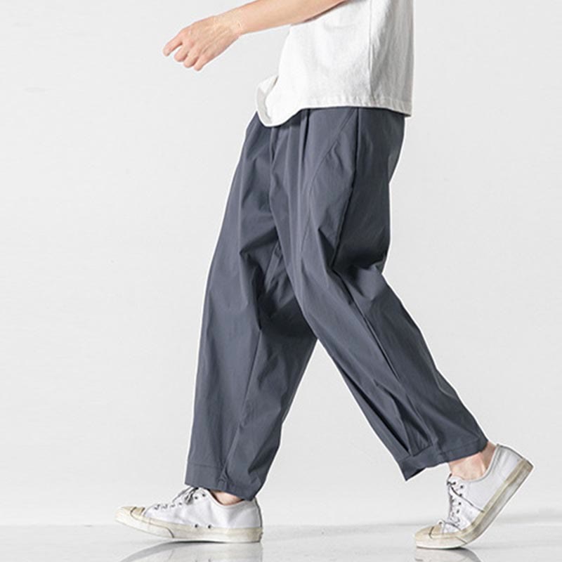 Buddha Stones Pantalon cargo harem homme d'été uni à cordon de serrage et poches, longueur cheville - image 12