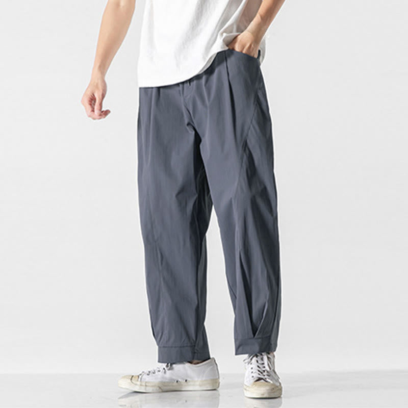 Buddha Stones Pantalon cargo harem homme d'été uni à cordon de serrage et poches, longueur cheville - image 14
