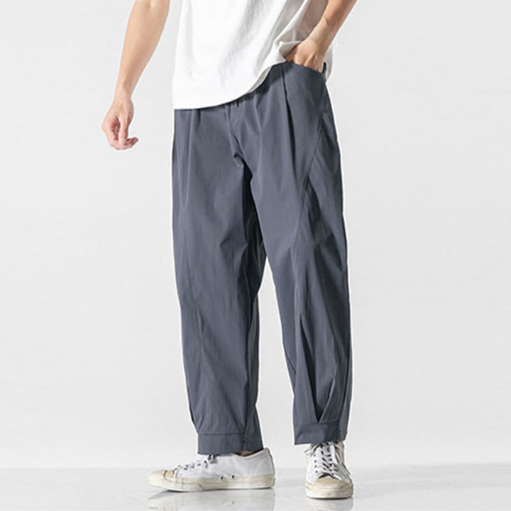 Buddha Stones Pantalon cargo harem homme d'été uni à cordon de serrage et poches, longueur cheville - image 14