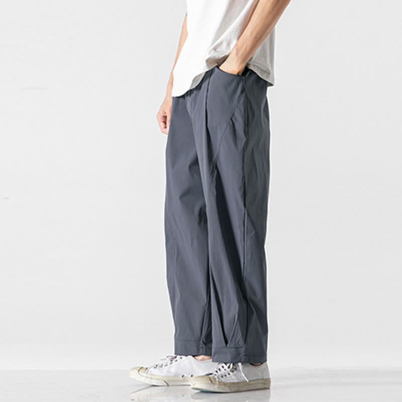 Buddha Stones Pantalon cargo harem homme d'été uni à cordon de serrage et poches, longueur cheville - image 10