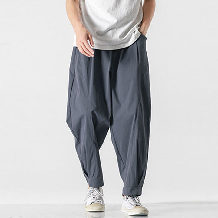 Buddha Stones Pantalon cargo harem homme d'été uni à cordon de serrage et poches, longueur cheville - image 13