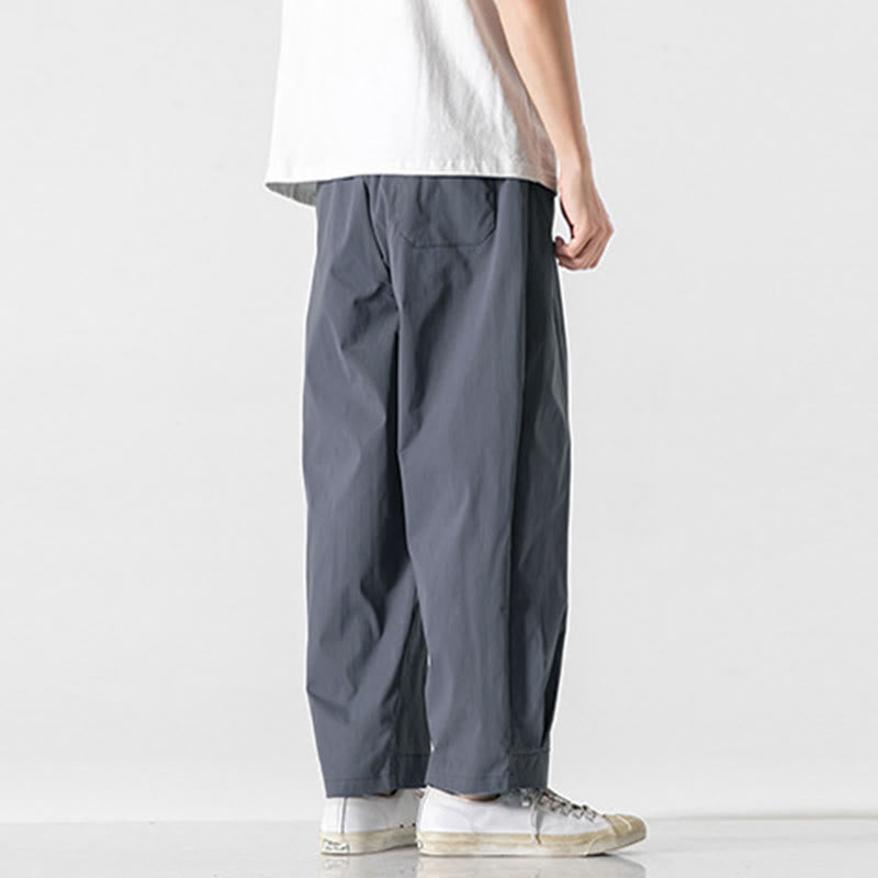 Buddha Stones Pantalon cargo harem homme d'été uni à cordon de serrage et poches, longueur cheville - image 11
