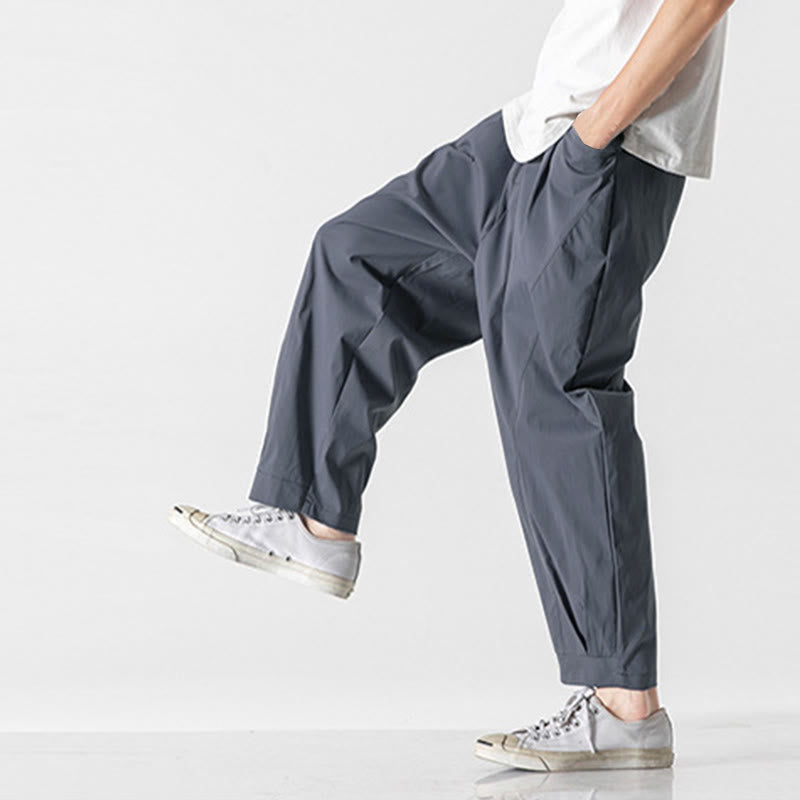 Buddha Stones Pantalon cargo harem homme d'été uni à cordon de serrage et poches, longueur cheville - image 15