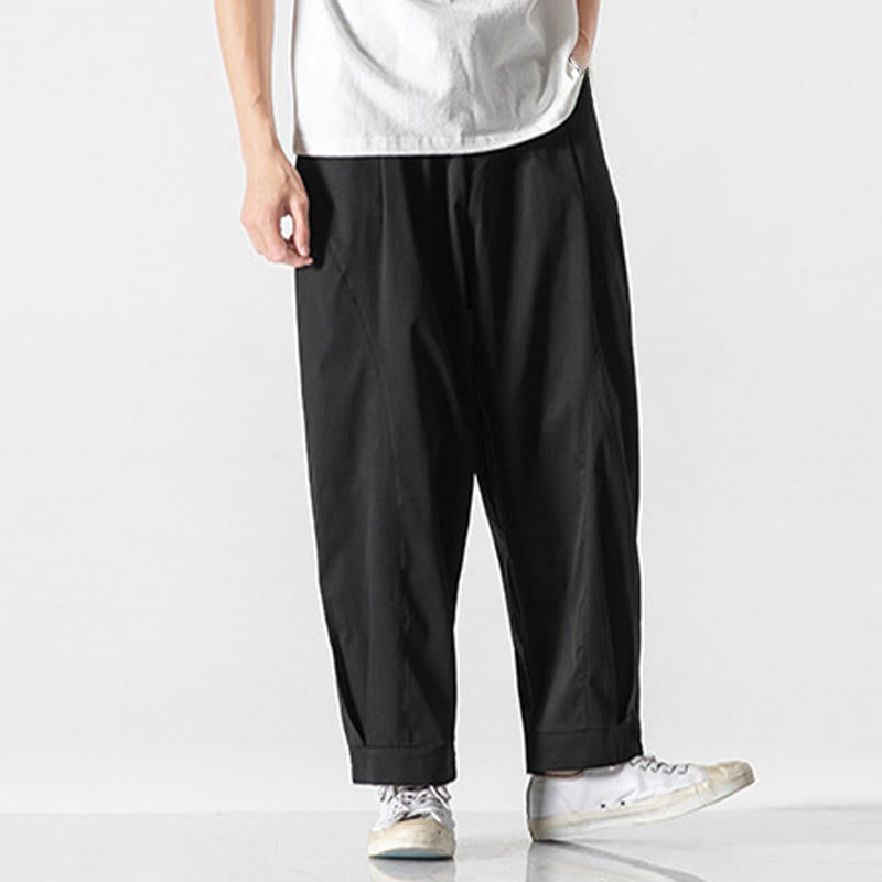 Buddha Stones Pantalon cargo harem homme d'été uni à cordon de serrage et poches, longueur cheville - image 20