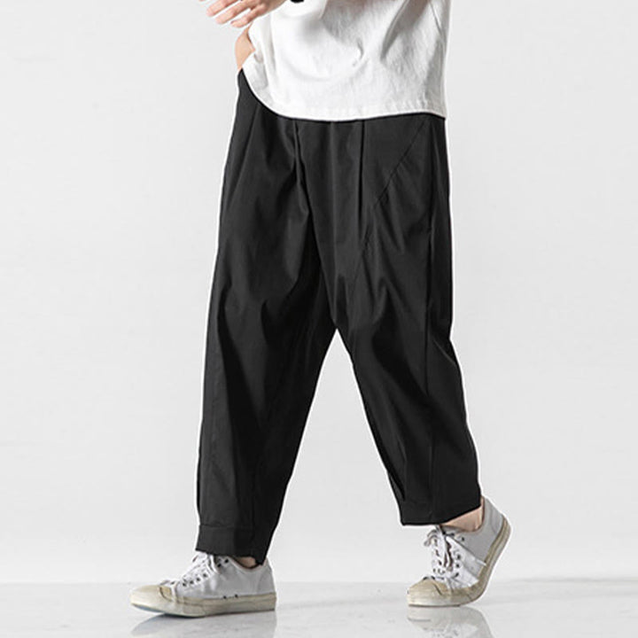 Buddha Stones Pantalon cargo harem homme d'été uni à cordon de serrage et poches, longueur cheville - image 17