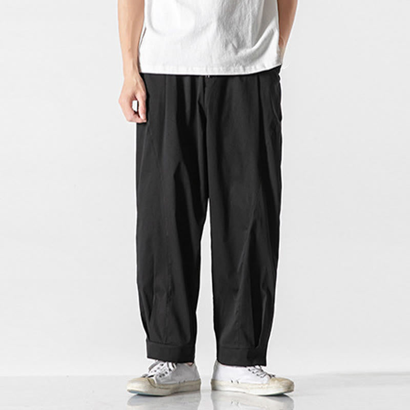 Buddha Stones Pantalon cargo harem homme d'été uni à cordon de serrage et poches, longueur cheville - image 23