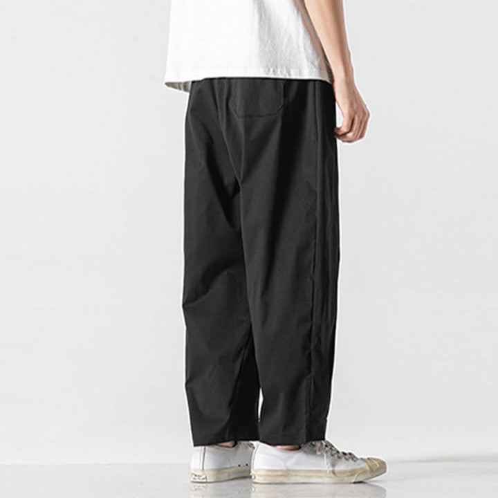 Buddha Stones Pantalon cargo harem homme d'été uni à cordon de serrage et poches, longueur cheville - image 19