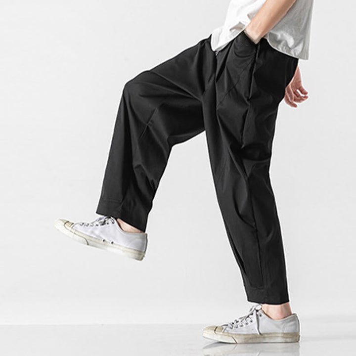 Buddha Stones Pantalon cargo harem homme d'été uni à cordon de serrage et poches, longueur cheville - image 22