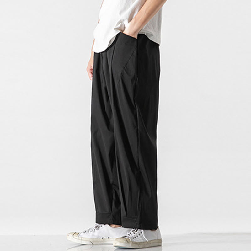 Buddha Stones Pantalon cargo harem homme d'été uni à cordon de serrage et poches, longueur cheville - image 18