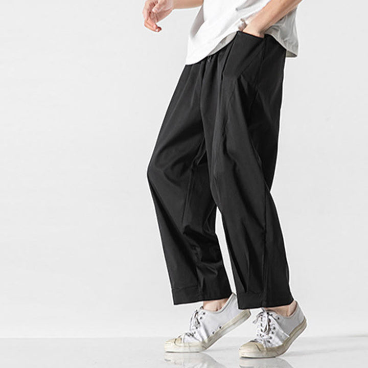 Buddha Stones Pantalon cargo harem homme d'été uni à cordon de serrage et poches, longueur cheville - image 21