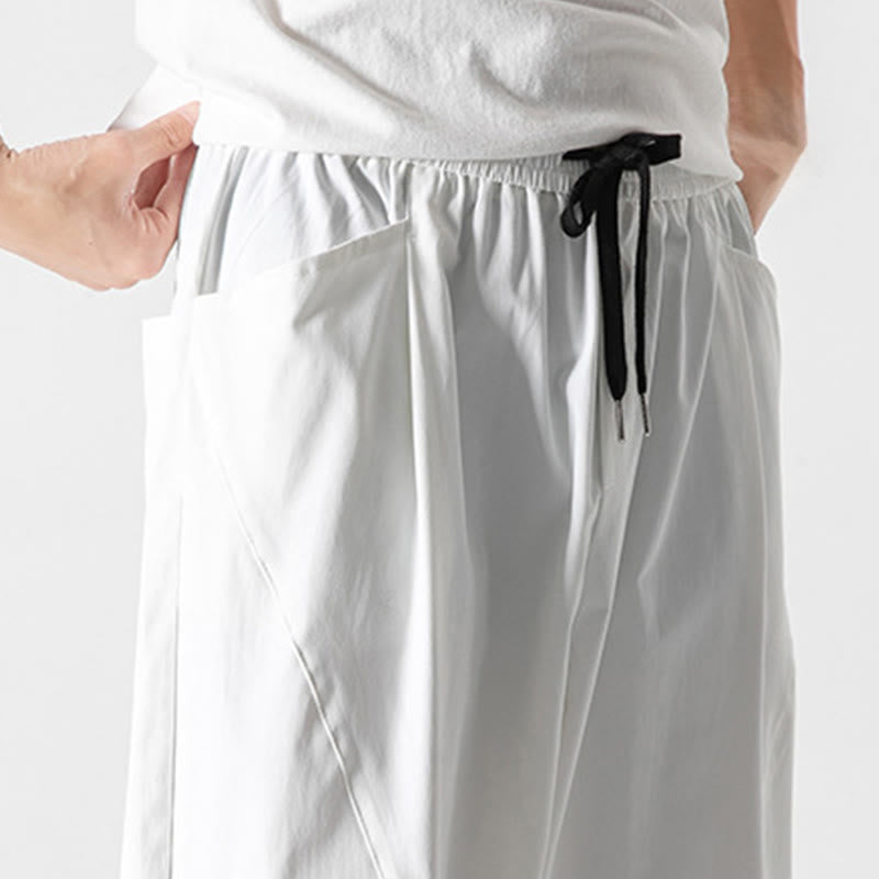 Buddha Stones Pantalon cargo harem homme d'été uni à cordon de serrage et poches, longueur cheville - image 33