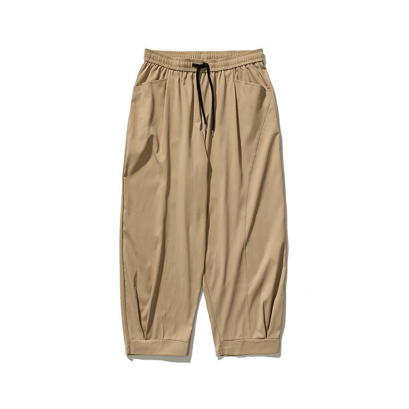 Buddha Stones Pantalon cargo harem homme d'été uni à cordon de serrage et poches, longueur cheville - image 7