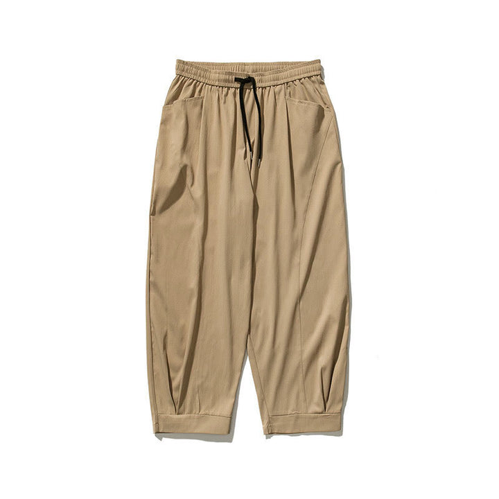 Buddha Stones Pantalon cargo harem homme d'été uni à cordon de serrage et poches, longueur cheville - image 7