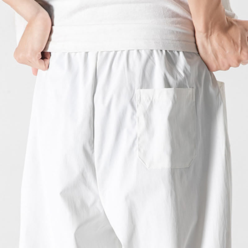 Buddha Stones Pantalon cargo harem homme d'été uni à cordon de serrage et poches, longueur cheville - image 35