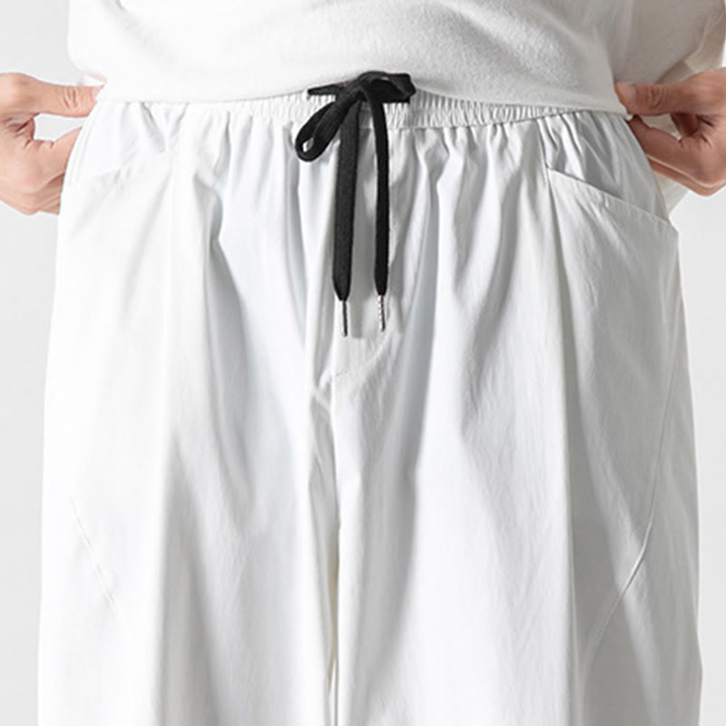 Buddha Stones Pantalon cargo harem homme d'été uni à cordon de serrage et poches, longueur cheville - image 34
