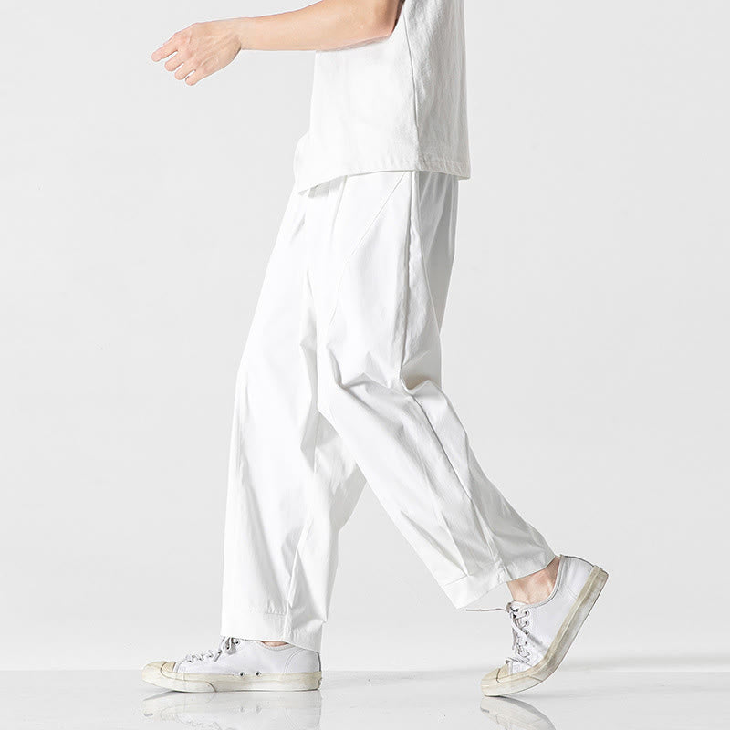 Buddha Stones Pantalon cargo harem homme d'été uni à cordon de serrage et poches, longueur cheville - image 27