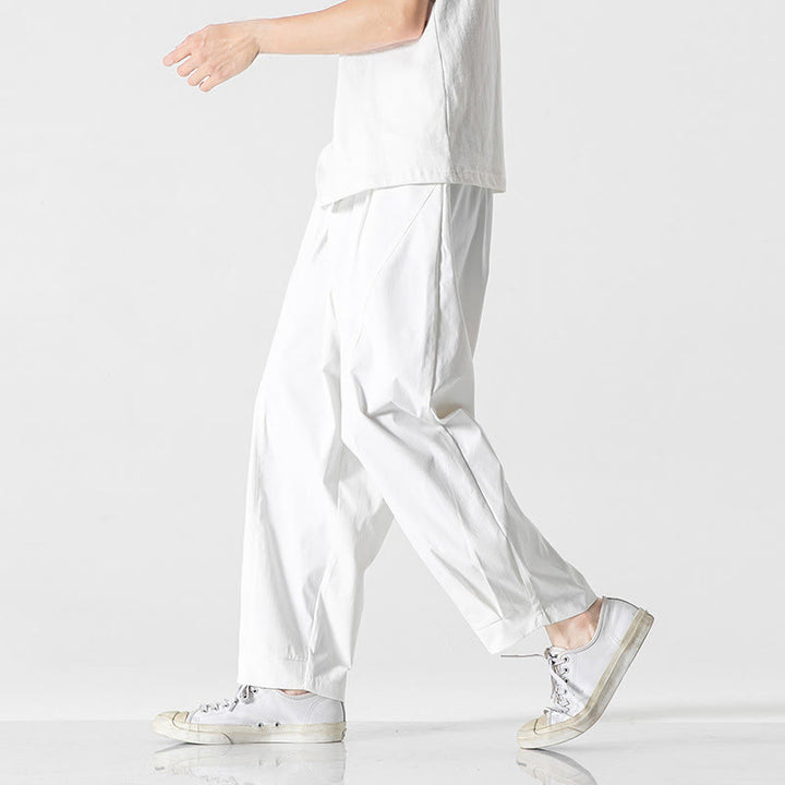 Buddha Stones Pantalon cargo harem homme d'été uni à cordon de serrage et poches, longueur cheville - image 27